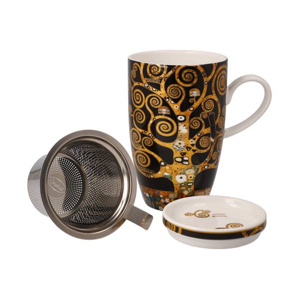 Teetasse Gustav Klimt  Der Lebensbaum Schwarz - Gold - Porzellan - 8 x 14 x 12 cm