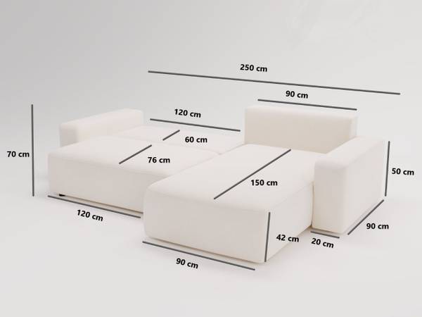 Ecksofa TAZONES Creme - Armlehne beidseitig montierbar - Ecke davorstehend rechts - Ottomane davorstehend rechts