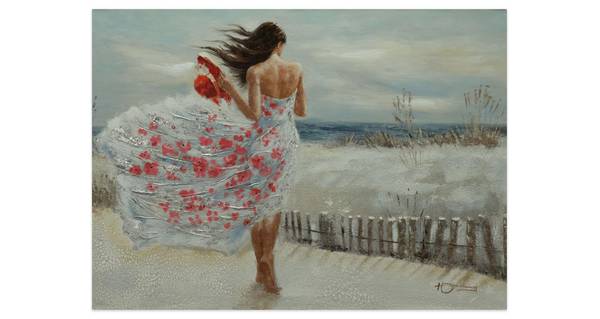 Tableau peint à la main Rivage Elena Marron - Blanc - Coton - 100 x 70 x 4 cm