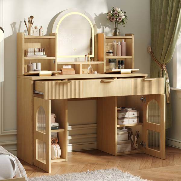 Schminktisch mit Spiegel NaturGLOW Holz