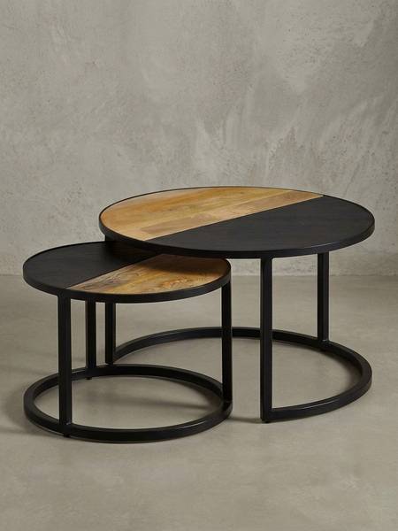Satztisch CAIMA 2er-Set Schwarz - Braun - Mango - 60 x 36 x 60 cm