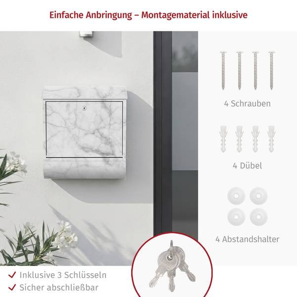 Briefkasten Bianco Carrara Weiß - Stahl - 39 x 46 x 13 cm