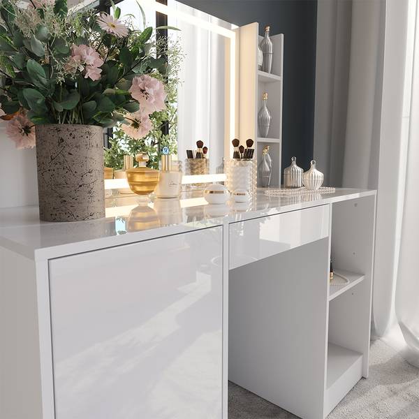 Kaptafel met licht Sherry 57627 wit - plaatmateriaal op houtbasis - 129 x 76 x 51 cm