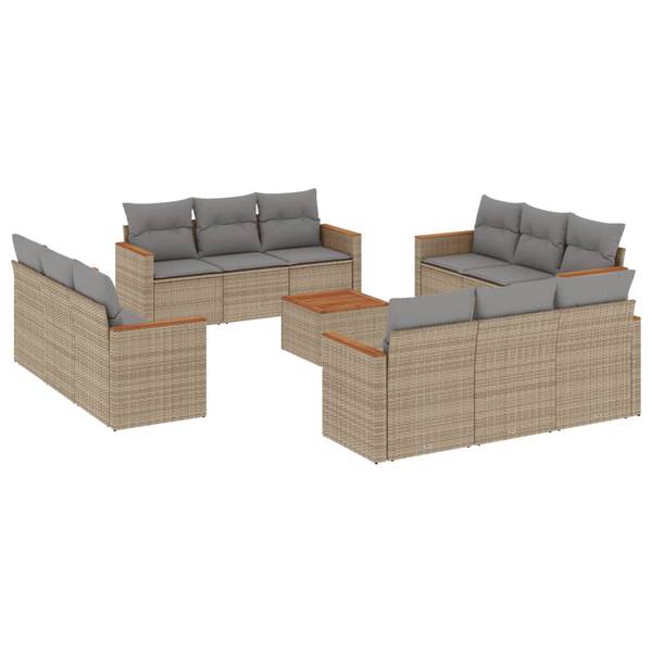 Salon de jardin 3035920-2 lot de 13 Beige - Gris - Polyrotin - 55 x 69 x 62 cm