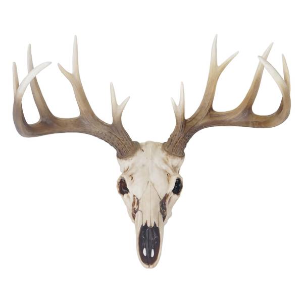 Decoratieve schedel met hertengewei beige - polyresin - 58 x 40 x 42 cm