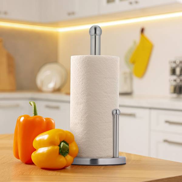 Keukenrolhouder rvs staand zilver - roestvrij staal - 15 x 35 x 15 cm