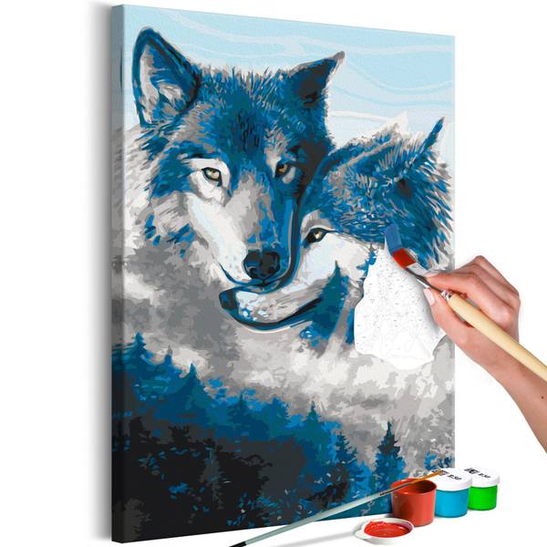 Wandbild Malen nach Zahlen Tiere Cur Blau - Grau - Baumwollstoff - 40 x 60 x 2 cm