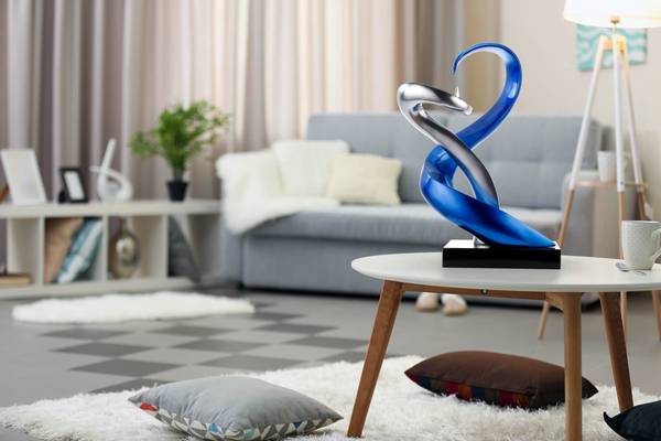 Skulptur Abstrakt Fal Blau - Silber - Kunststein - Kunststoff - 45 x 63 x 28 cm