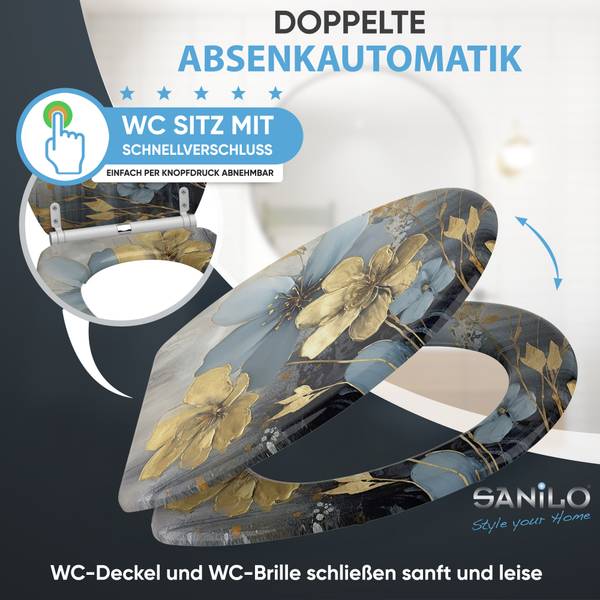 WC-Sitz Tronela Blau - Gold - Holzwerkstoff - 38 x 6 x 48 cm