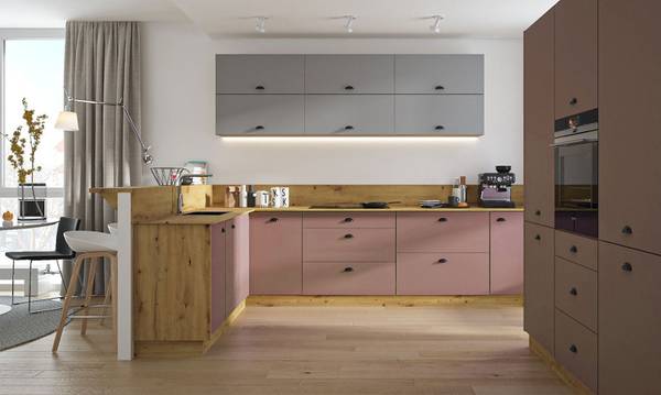 Küchenzeile BONN AAV4 Grau - Pink - Stahl - 310 x 207 x 170 cm