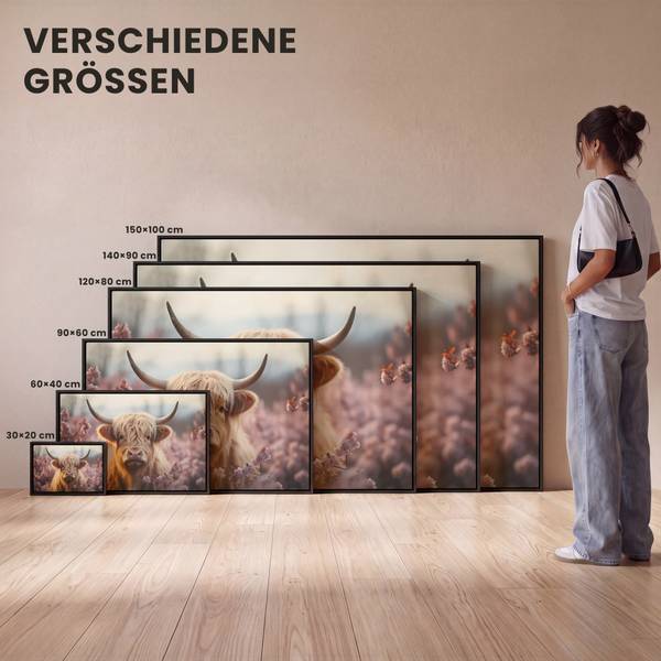 Bilder mit Rahmen Hochlandrind 120 x 80 cm - Durchmesser: 128 cm