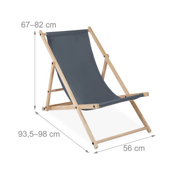 Liegestuhl Holz klappbar Braun - Grau - Polyester - 56 x 82 x 94 cm