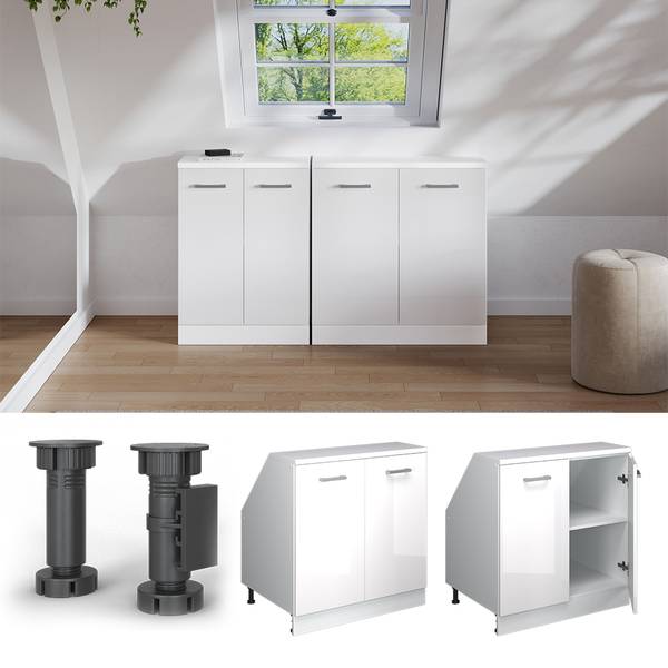 Dachschrägenschrank Rion 60200 Hochglanz Weiß - Weiß - Breite: 80 cm