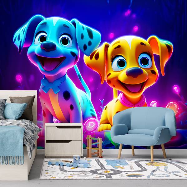 Fototapete Niedliche Neon Hunde 400 x 280 cm