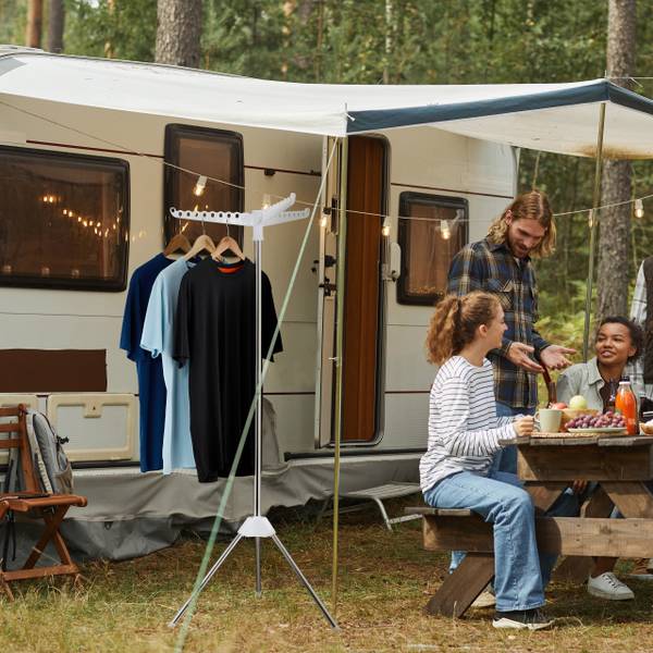 Étendoir à linge pour cintres Argenté - Blanc - Métal - Matière plastique - 62 x 150 x 52 cm