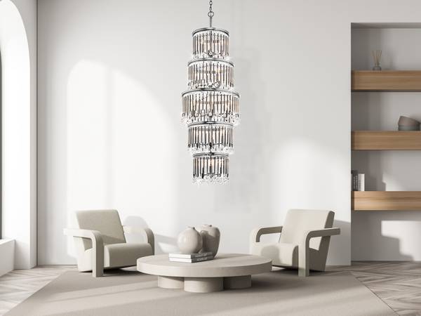LED XXL Kronleuchter extra lang, Chrom Silber - Stahl - Kristallglas - 56 x 188 x 188 cm