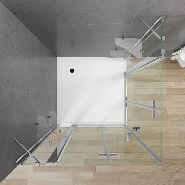 Eckeinstieg mit Falttür NIMES Silber - Glas - 145 x 187 x 145 cm