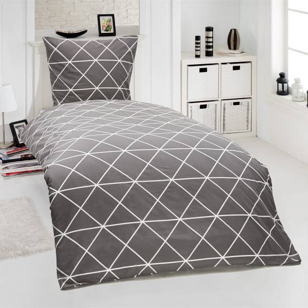 Bettwäsche Triangel anthrazit 135x200 cm Grau - Textil - 135 x 4 x 200 cm