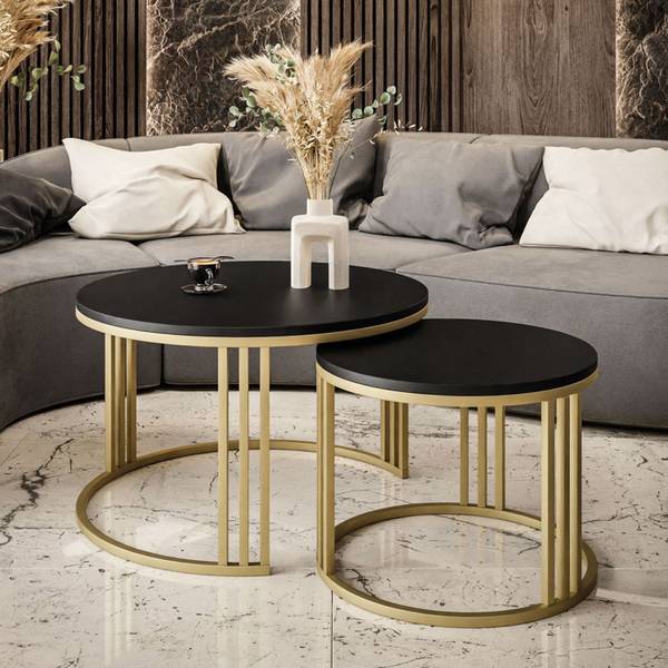 Couchtisch LORI 2in1 Schwarz - Gold - Holzwerkstoff - 70 x 48 x 70 cm