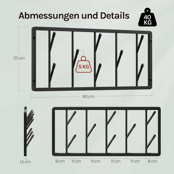 Wandgarderobe HN-001-14 Schwarz - Höhe: 27 cm