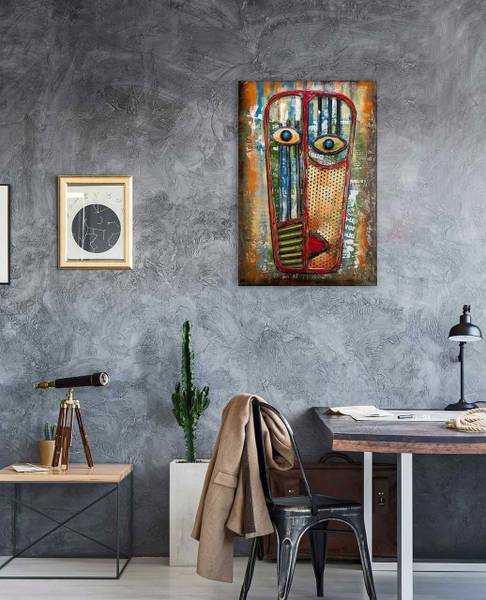 Tableau métallique 3D Masque Zuberi Métal - 60 x 90 x 6 cm