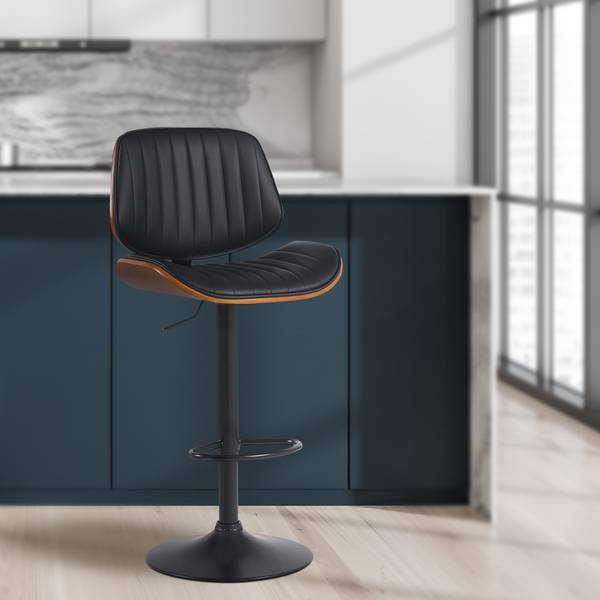 Barkrukken Clawson set van 2 zwart - walnoothouten look - zwart - set van 2 - kunstleer