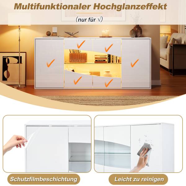 Sideboard Electra Ⅱ Weiß - Holzwerkstoff - Glas - 160 x 70 x 35 cm