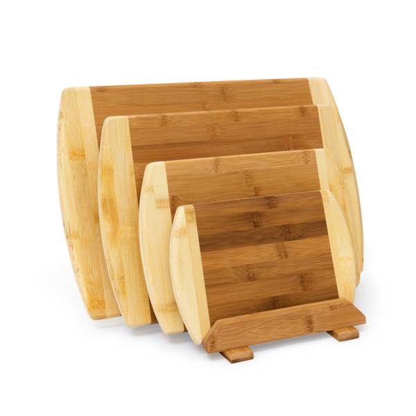 Schneidebrett Bambus 4er Set mit Ständer Braun - Holzverbundwerkstoff - 44 x 2 x 30 cm