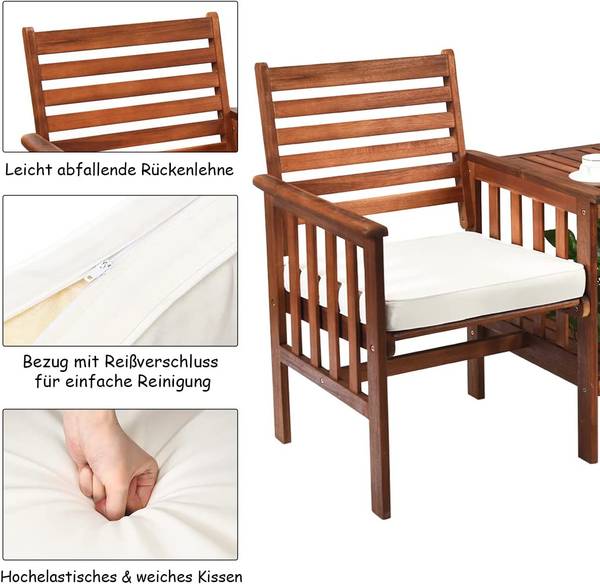 Gartenbank mit Doppelsitz+Beistelltisch Braun - Holzwerkstoff - 65 x 88 x 165 cm