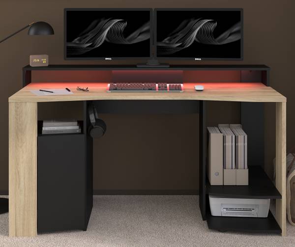 Gamingtisch Meta Schwarz - Braun - Holzwerkstoff - Metall - 152 x 88 x 62 cm