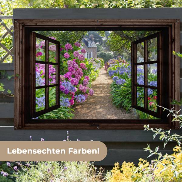 Poster de Jardin Chemin fleuri Marron - PVC - 180 x 120 x 1 cm