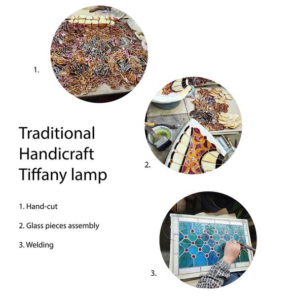 Tiffany Tischlampe Yue Beige - Glas - 23 x 38 x 23 cm