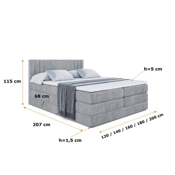Boxspringbett IDRIKO KING Hellgrau - Breite: 200 cm