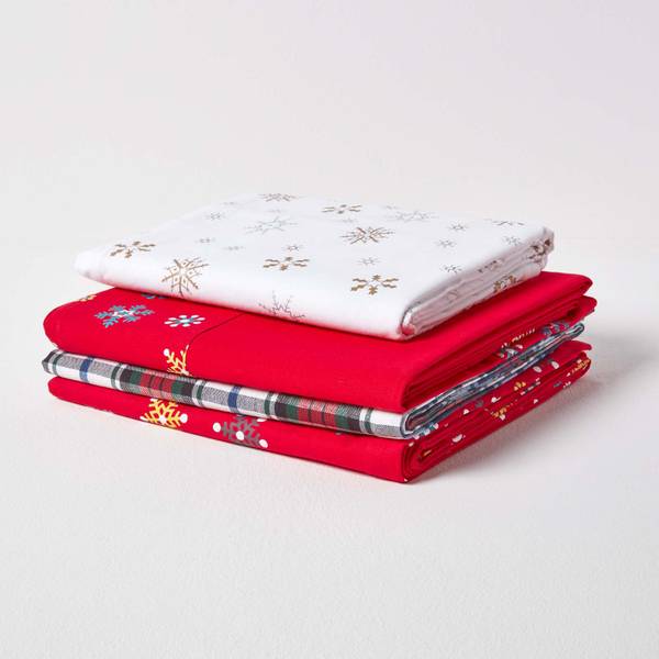 Tischdecke Schneeflocken Bordüre Rot - Baumwollstoff - 137 x 1 x 178 cm