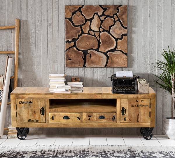 RUSTIC Lowboard Braun - Mango - 200 x 55 x 40 cm