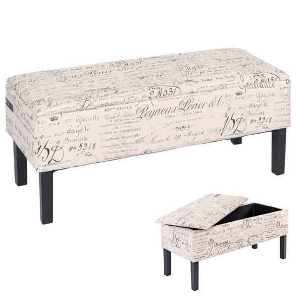 Sitzbank Renens Schriftzug creme Weiß - Textil - 36 x 44 x 95 cm
