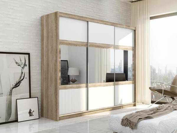Kleiderschrank LEOVIA Braun - Weiß - Holz teilmassiv - 250 x 215 x 61 cm