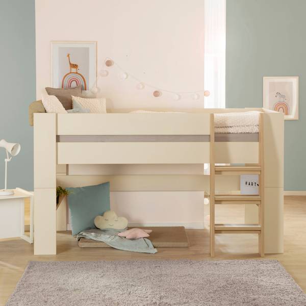 Jugendbett Loft Beige - Massivholz - 114 x 117 x 207 cm