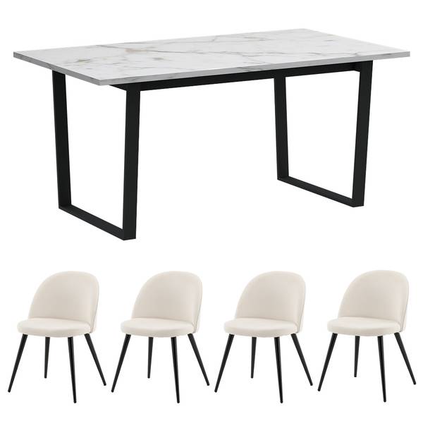 Essgruppe Tilst (5-teilig) Weiß - Webstoff - Eiche - 160 x 74 x 90 cm