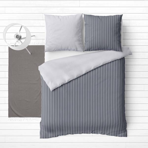 Biber Bettwäsche Grau Streifen 155 x 220 cm