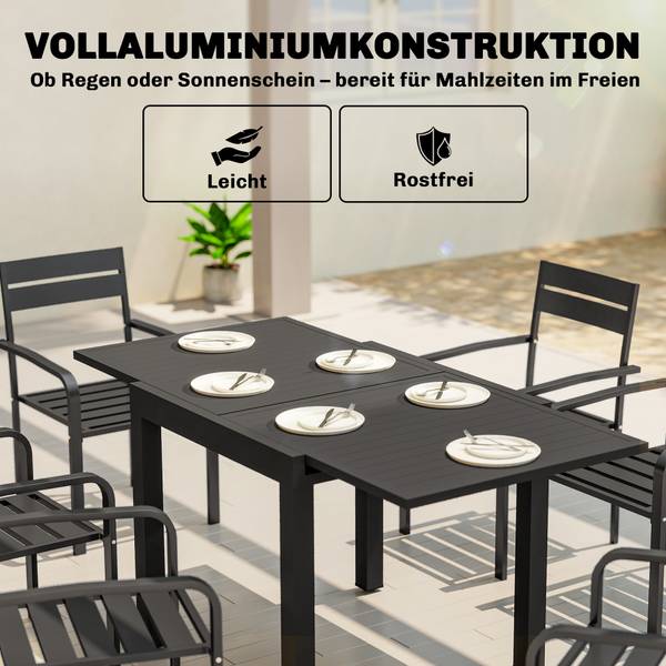 Ausziehbarer Gartentisch 84G-997V00BK Schwarz - Aluminium - 80 x 75 x 160 cm