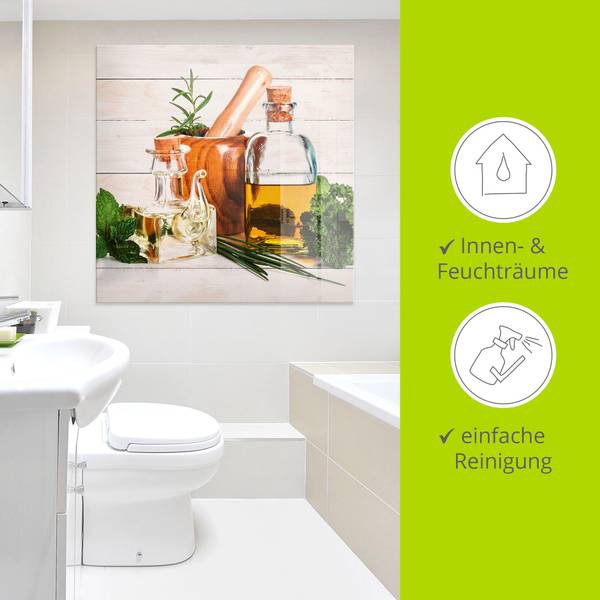 Glasbild Olivenöl und Kräuter - Küche 30 x 30 cm