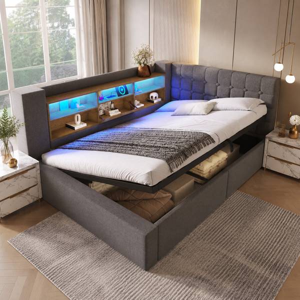 Polsterbett OK-Bett-013 mit Stauraum Grau - 200 x 140 cm