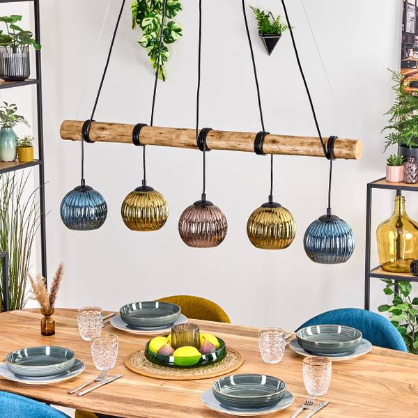 Pendelleuchte Cesaro Blau - Gold - Holzwerkstoff - Metall - 34 x 150 x 100 cm