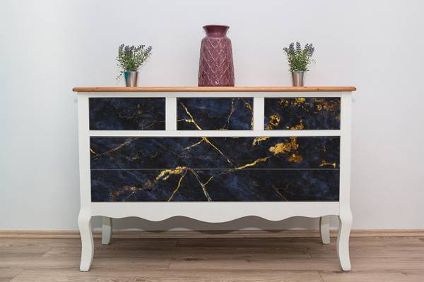 Möbelfolie Blauer Marmor Schwarz - Kunststoff - 100 x 50 x 50 cm