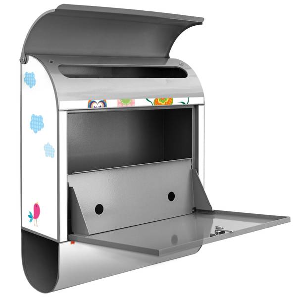 Briefkasten Stahl Eulenfamilie Grau - Stahl - 38 x 46 x 13 cm