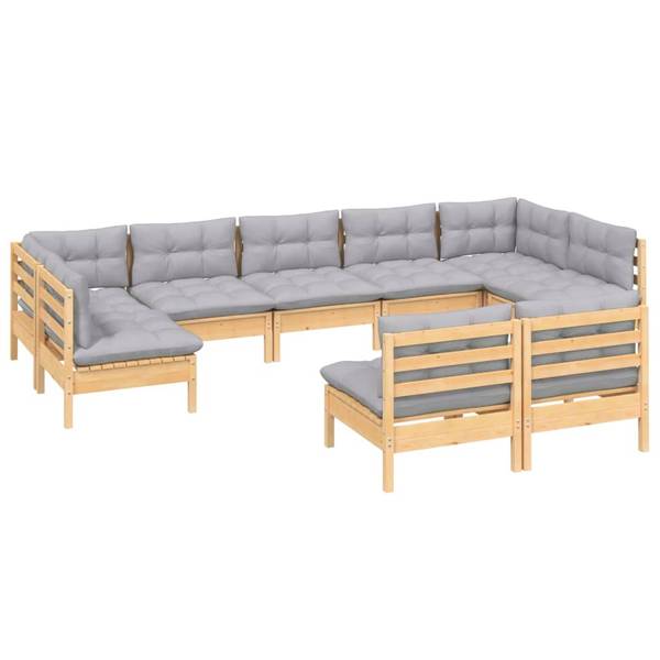 Loungeset 3012563 Set van 9 bruin - polyester - grenenhout - 64 x 63 x 64 cm