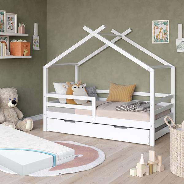 Lit cabane Luni 59342 Blanc - Bois massif - 167 x 150 x 87 cm