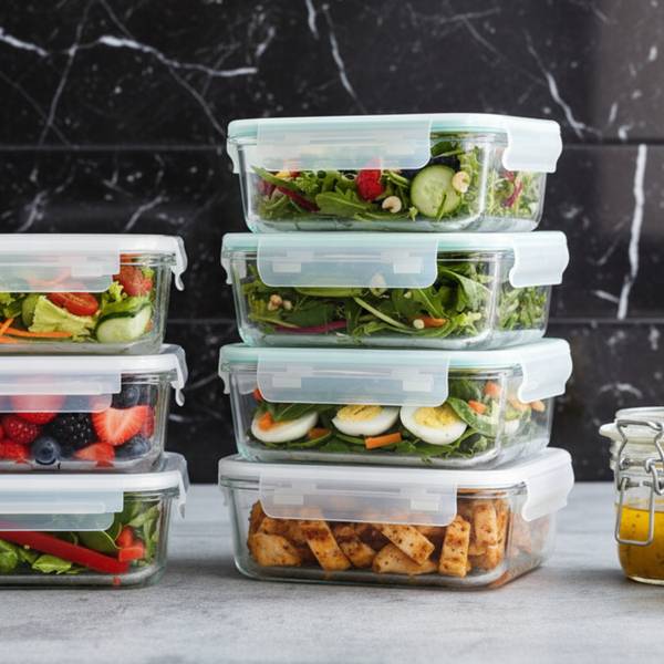 4er-Set Glas-Frischhaltedosen  Lunchbox Weiß - Glas - 23 x 8 x 18 cm
