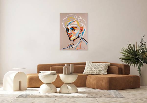 Tableau peint à la main Portrait Elio Beige - Coton - 75 x 100 x 4 cm